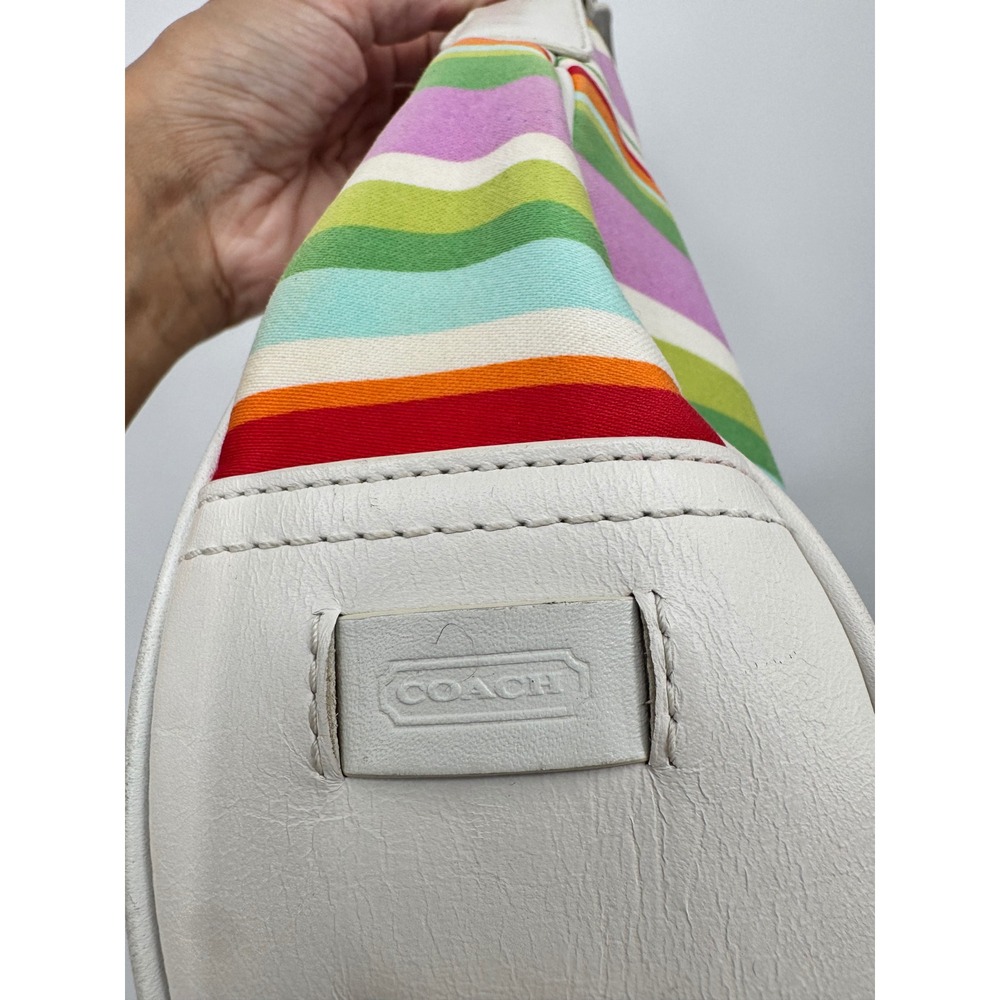 Coach Soho Shoulder Bag Womens Small Multi-Color Striped Y2K Canvas Leather - Picture 6 of 16